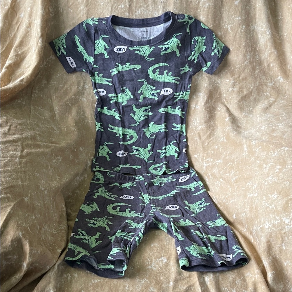 Carter's Boys Black and Green Dinosaur Matching Pajama Set